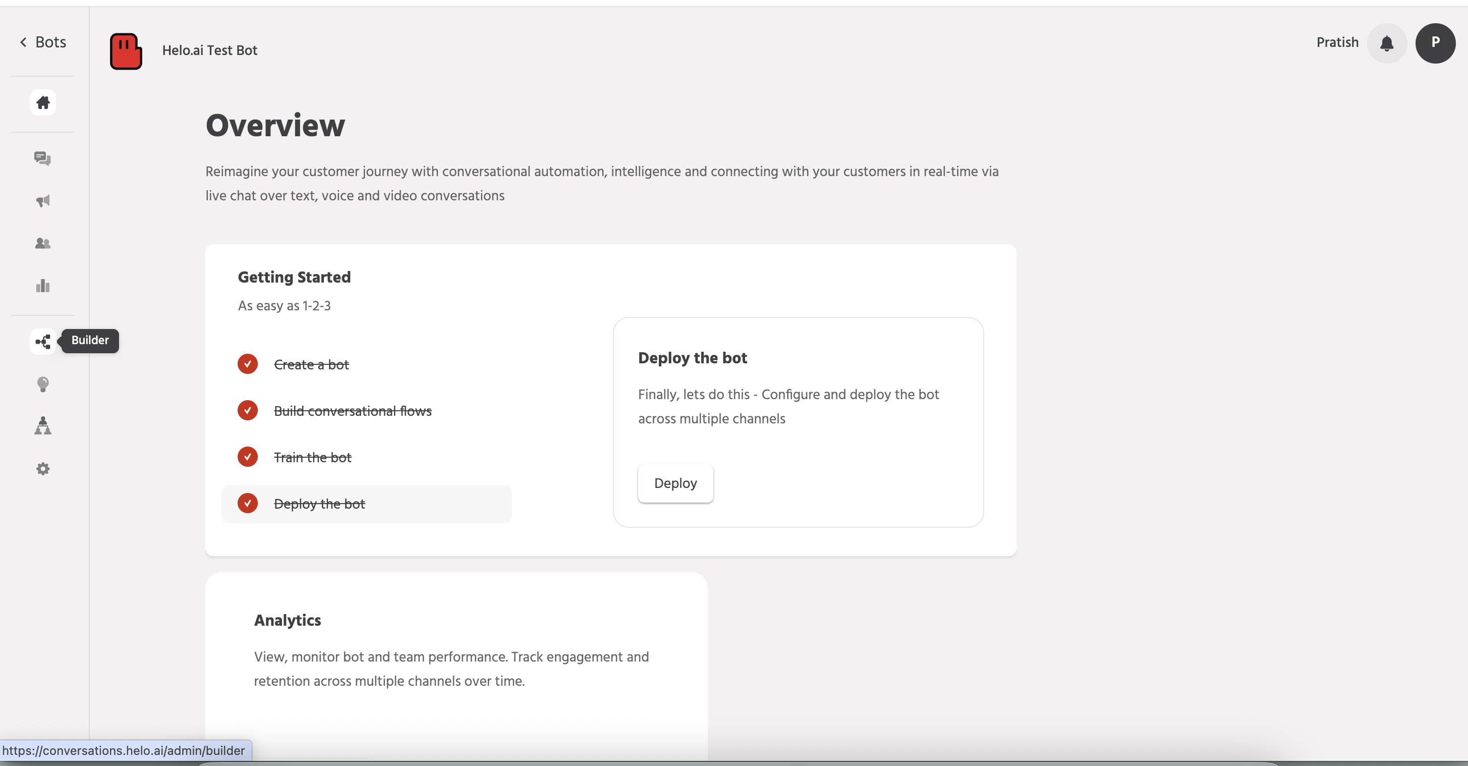 Chatbot Builder Workspace you landed on overview section